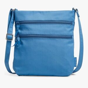 Vera Bradley Cotton Triple Zip Hipster Crossbody Purse Morning Blue Aster
